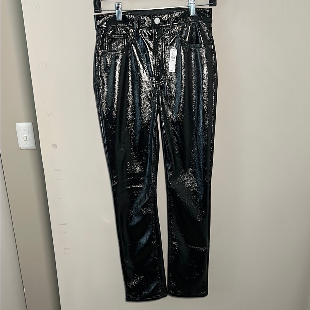 Gap new vintage slim high-rise Shiny faux leather Black Pants